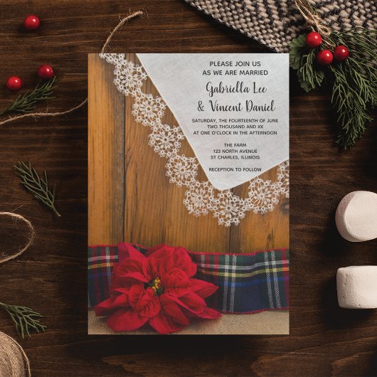 Rustic Red Poinsettia Pset Winter Barn Wedding Kaart