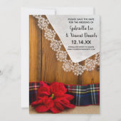 Rustic Red Poinsettia Pset Winter Save the Date Kaart (Voorkant)