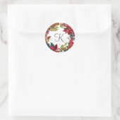 Rustic Red Poinsettia Waterverf Floral Initiaal Ronde Sticker (Tas)