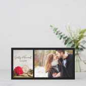 Rustic Red Poinsettia Winter Weddenschap Bedankkaart (Staand voorkant)