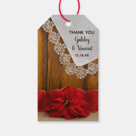 Rustic Red Poinsettia Winter Wedding Favor Tags Cadeaulabel