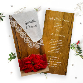 Rustic Red Poinsettia Winter Wedding Programme Programmakaart