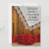 Rustic Red Poinsettia Winter Wedding Save the Date Kaart (Voorkant)