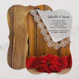 Rustic Red Poinsettia Winter Wedding Save the Date Kaart