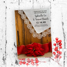 Rustic Red Poinsettia Winter Wedding Save the Date