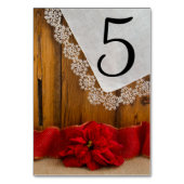 Rustic Red Poinsettia Winter Wedding Table Numbers Kaart (Voorkant)