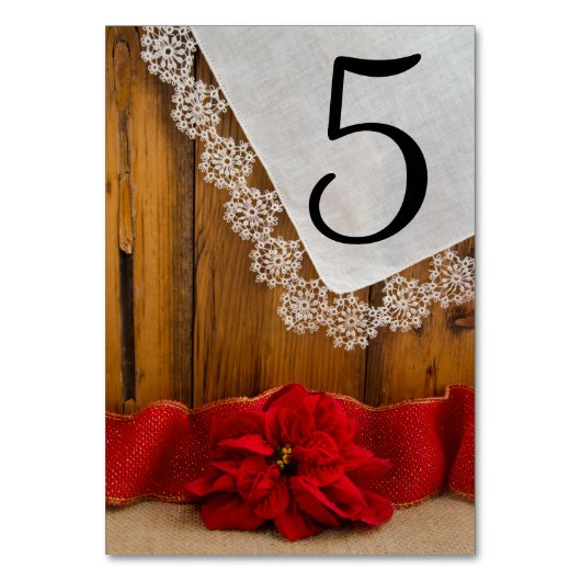 Rustic Red Poinsettia Winter Wedding Table Numbers Kaart (Voorkant)
