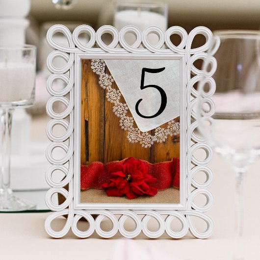 Rustic Red Poinsettia Winter Wedding Table Numbers Kaart