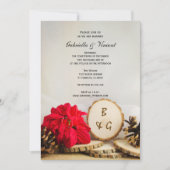 Rustic Red Poinsettia Woodland Wedding Invitation Kaart (Voorkant)