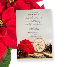Rustic Red Poinsettia Woodland Winter Wedding Kaart