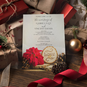 Rustic Red Poinsettia Woodland Winter Wedding Kaart