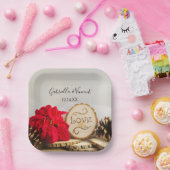 Rustic Red Poinsettia Woodland Winter Wedding Papieren Bordje (Feest)