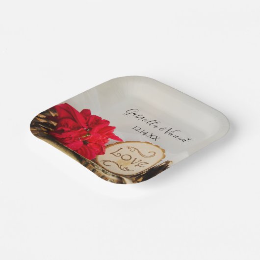 Rustic Red Poinsettia Woodland Winter Wedding Papieren Bordje (Gebogen)