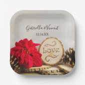 Rustic Red Poinsettia Woodland Winter Wedding Papieren Bordje (Voorkant)