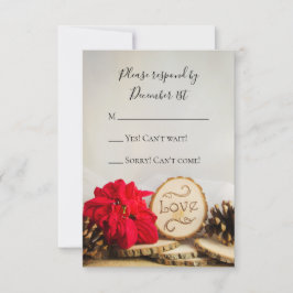 Rustic Red Poinsettia Woodland Winter Wedding RSVP Kaartje