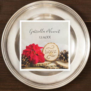 Rustic Red Poinsettia Woodland Winter Wedding Servetten