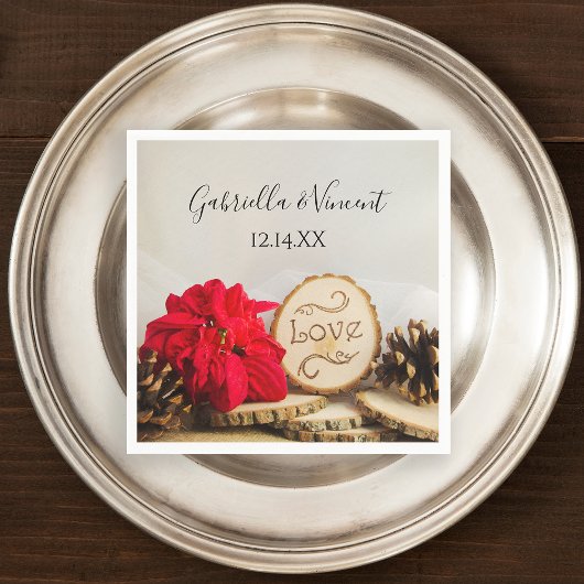 Rustic Red Poinsettia Woodland Winter Wedding Servetten
