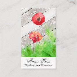 *~* Rustic Red Poppy Flowers  Hout Visitekaartje