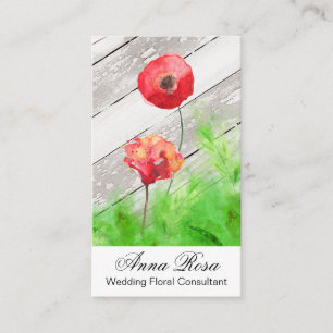 *~* Rustic Red Poppy Flowers  Hout Visitekaartje