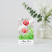 *~* Rustic Red Poppy Flowers  Hout Visitekaartje (Staand voorkant)