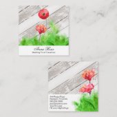 *~* Rustic Red Poppy Flowers  Wood Chic Vierkante Visitekaartje (Voorkant / Achterkant)
