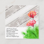 *~* Rustic Red Poppy Flowers  Wood Chic Vierkante Visitekaartje (Achterkant)