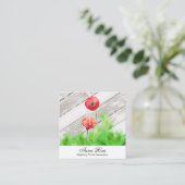 *~* Rustic Red Poppy Flowers  Wood Chic Vierkante Visitekaartje (Staand voorkant)