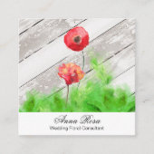 *~* Rustic Red Poppy Flowers  Wood Chic Vierkante Visitekaartje (Voorkant)