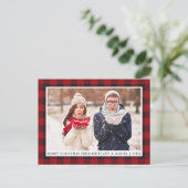 Rustic Red Pset Couple Photo Merry Kerstmis Briefkaart (Staand voorkant)