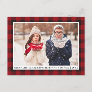 Rustic Red Pset Couple Photo Merry Kerstmis Briefkaart