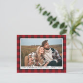 Rustic Red Pset Couple Prettige feestdagen Briefkaart (Staand voorkant)