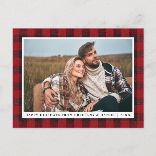 Rustic Red Pset Couple Prettige feestdagen Briefkaart (Voorkant)