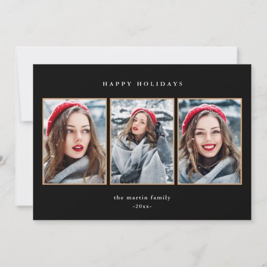 Rustic Red Pset Faux Gold 3 Kerstmis Feestdagenkaart (Voorkant)