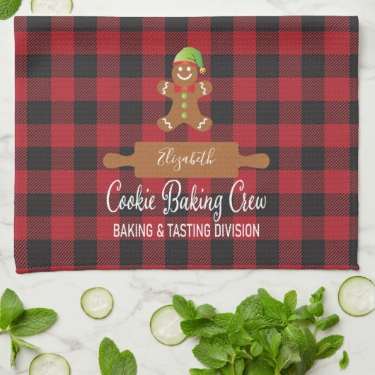 Rustic Red Pset Holiday Baking Monogramed Theedoek (Gevouwen)