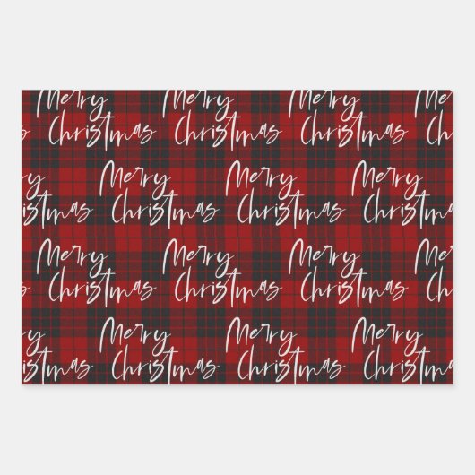 Rustic Red Pset Merry kerstcadeau Inpakpapier Vel (Voorkant)