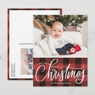 Rustic Red Pset Merry-kerstfoto Feestdagenkaart