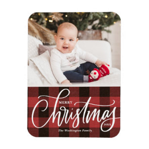 Rustic Red Pset Merry-kerstfoto Magneet