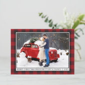 Rustic Red Pset met kerstcadeaufoto Feestdagenkaart (Staand voorkant)