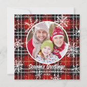 Rustic Red Pset Snowflakes Custom Greeting Feestdagenkaart (Voorkant)