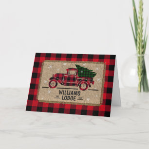 Rustic Red Pset  Truck Burlap Lodge Feestdagen Kaart