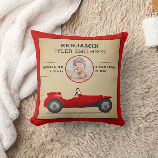  Rustic Red Race Baby Foto geboorte Stats Kussen (Deken)