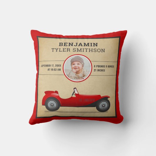  Rustic Red Race Baby Foto geboorte Stats Kussen (Achterkant)