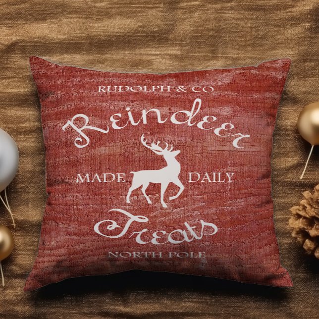 Rustic Red Reindeer Treat kerstnaam toevoegen Kussen (Creator heeft geüpload)