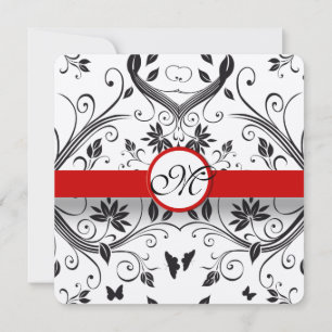 Rustic Red Romantic Damask Butterfly Wedding Kaart