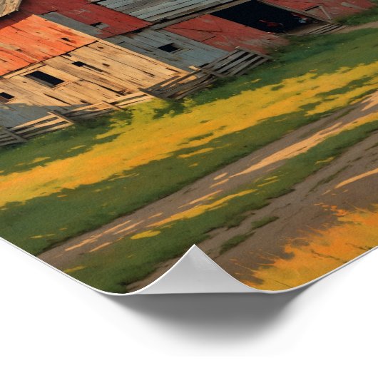 Rustic Red Rooster Barn Digitaal Poster (Hoek)