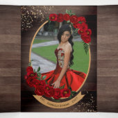 Rustic Red Rose Charro Land Western Quinceañera Drieluik Uitnodiging (Binnenkant midden)