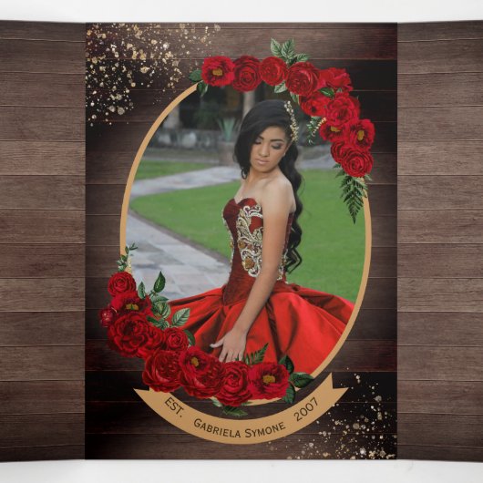 Rustic Red Rose Charro Land Western Quinceañera Drieluik Uitnodiging (Binnenkant midden)