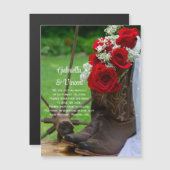 Rustic Red Rose Cowboy Boots Wedding Save the Date Magnetische Uitnodiging (Voorkant / Achterkant)