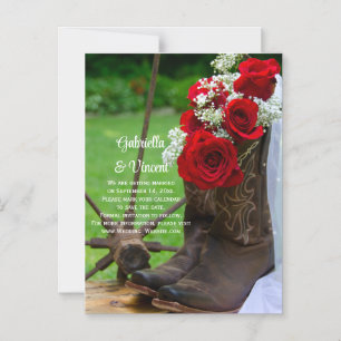 Rustic Red Rose Cowboy Boots Wedding Save the Date Magnetische Uitnodiging