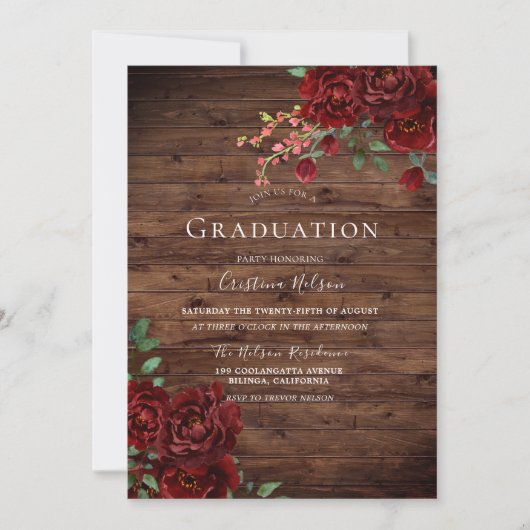 Rustic Red Rose Romantic Floral Gradual Party Kaart (Voorkant)